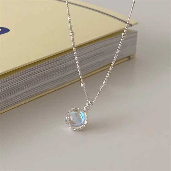 

925 sterling silver moonlight stone circular for female minority design elegant and minimalist with a high level sense of inn style necklace