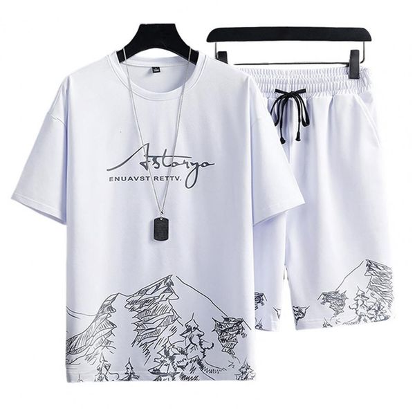 

mens tracksuits 2pcsset casual outfit fashion thin sportswear suit mountain print loose tshirt shorts sport streetwear 230710, Gray