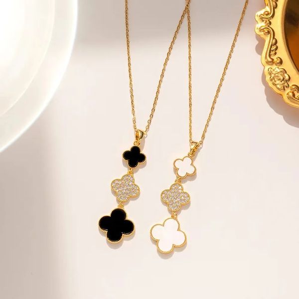 

Designer jewelry Pendant Necklaces Double Layered Clover Pendant Necklace 18K Gold Stainless Steel Necklaces Jewelry for Women Gift