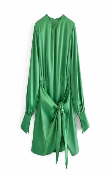 

casual dresses 2021 green dress women satin woman elegant long sleeve mini summer lady knot wrap evening short9724774, Black;gray