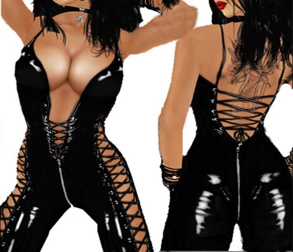 

whole more style erotic spandex stretch bodysuit women jumpsuit faux leather outfit ds wear 5 103214758333, Black;white