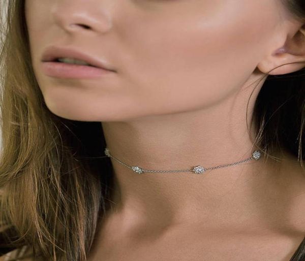 

whole wedding engagement gift choker cz flower bridal gift delicate lovely flower charm 925 sterling silver statement necklac6747095