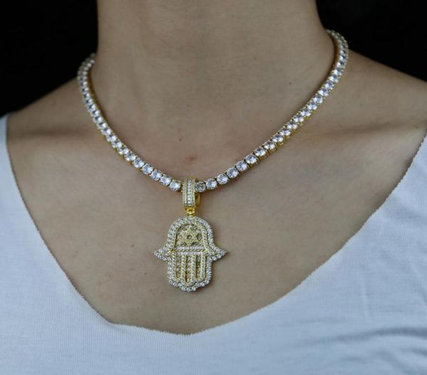

chokers 5a cubic zirconia cz hamsa hand pendant necklace tennis chain iced out bling luxury women sparking jewelry9357377, Golden;silver