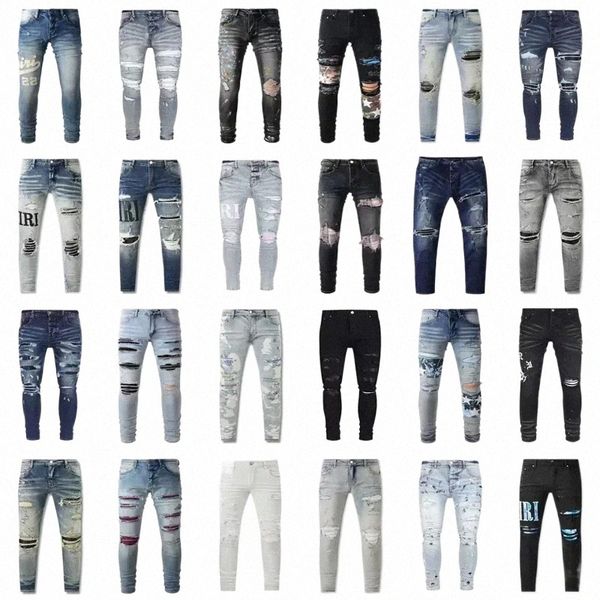 

embroidered biker jeans for men - designer denim with ripped patchwork, trendy style for motorcycle enthusiasts u0vq#, Blue