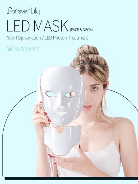 

face massager faceneck 7 colors led mask with neck pon therapy anti-acne wrinkle removal skin rejuvenation face skin care led mask 230710