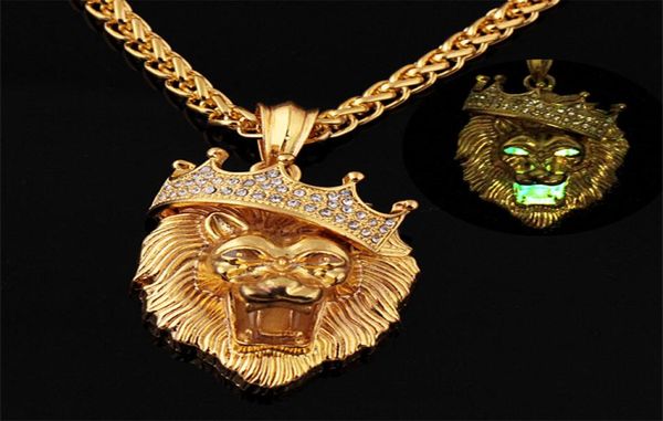 

glow in the dark crown lion tiger pendant necklaces gold color rock animal necklaces for women men jewelry4364727, Silver