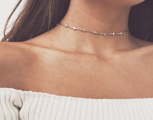 

fashion clavicle chain tattoo cross choker necklaces pendants for women simple style party jewelry accessories8012095, Golden;silver