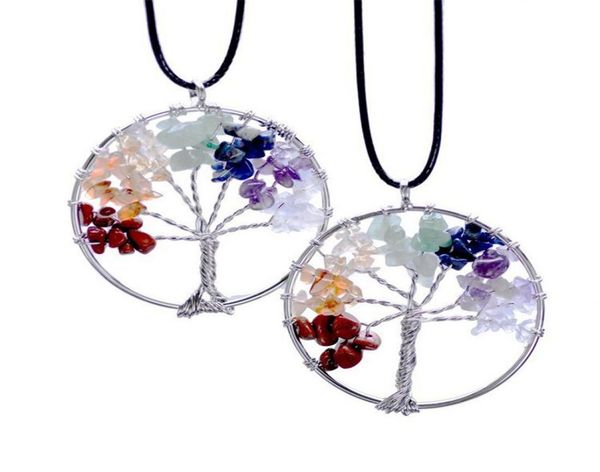 

whole rainbow chakra amethyst tree of life quartz chips pendant necklaces for women wisdom tree natural stone european n8962199, Silver
