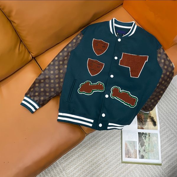

23ss men designer coat baseball jacket national flag leather jacquard fabric 1854 leather puffer cotton long sleeve women brown m-2xl, Black;brown