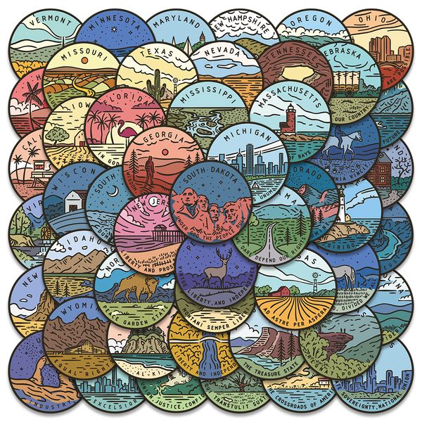 

50pcs american 50 states tourism landscape city stickers waterproof sticker graffiti kids toy skateboard car motorcycle bicycle sticker deca