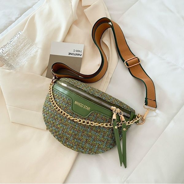 

waist bags knitted packs for women weaving fanny female ladies wide strap crossbody chest trended brand 230711