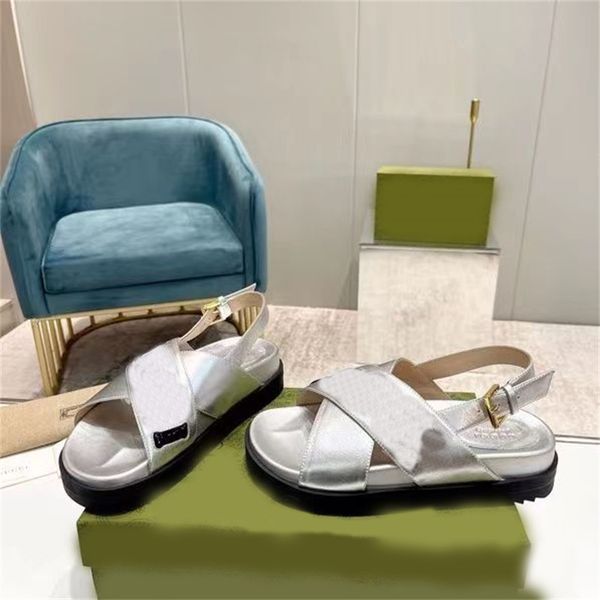

designer shoes women slippers woman flat thick bottom designer sandals one cross strap outdoor shoes pure color with box, Black