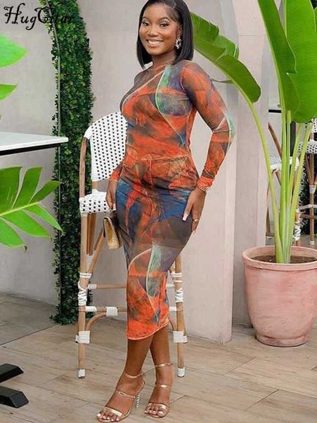 

urban dresses hugcitar mesh print long sleeve backless see through maxi dress 2023 summer women fashion y2k beach nightclub outfit l230711, White;black