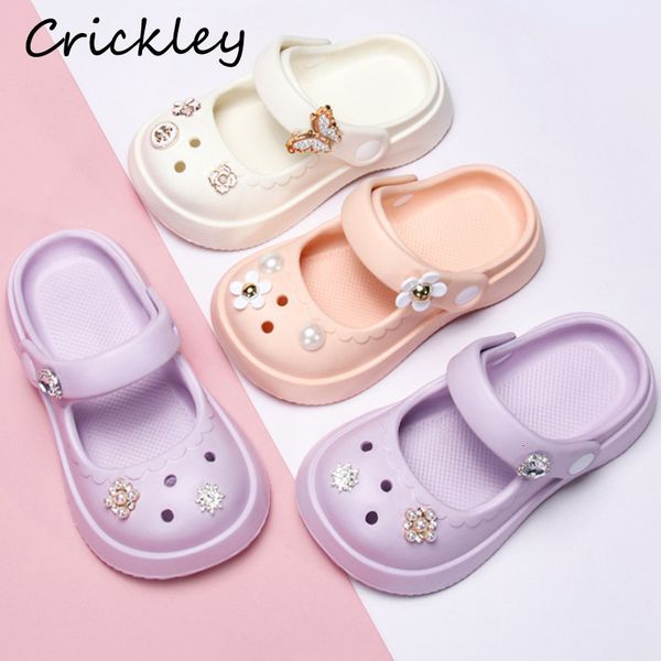 

slipper rhinestones girls slippers pearl flowers solid eva children clogs shoes sandals waterproof outdoor soft kids beach shoes 230710, Black;grey