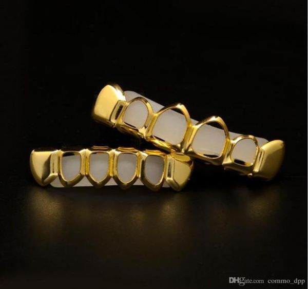 

men s hip hop teeth grillz sets 6 bottom hollow smooth gold silver dental grills for women rock fashion body jewelry accessor3833787, Black