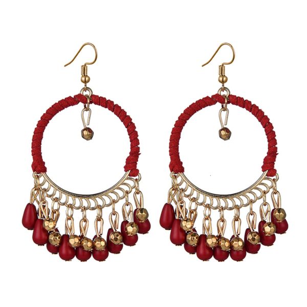 

stud ethnic style hand woven hollow geometric statement earrings for women girls bohemian round water drop tassel jewelry 230710, Golden;silver