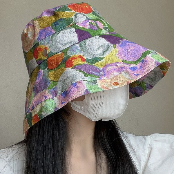 

stingy brim hats korean fashion and elegant flower fisherman hat women spring summer can be curled big bucket outdoors foldable sun cap 2307, Blue;gray