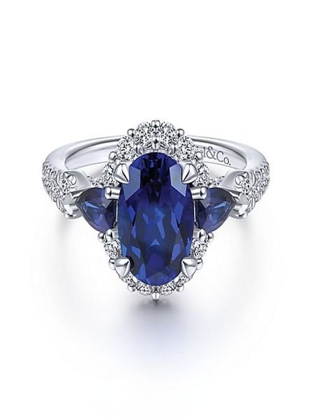 

fashionable 925 silver blue diamond female romantic engagement wedding ring size 6109823676, Slivery;golden