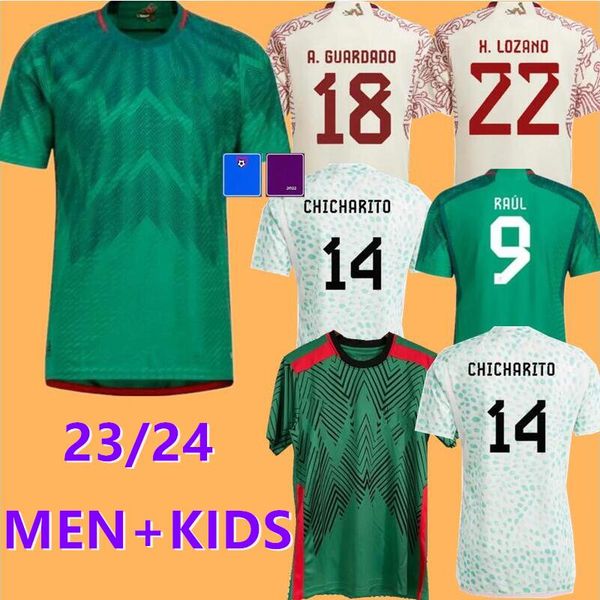 

2023 mexico soccer jerseys women h.lozano chicharito raul lozano 22 23 fans player version 2023 g dos santos raul boys youth men kids sets k, Black;yellow