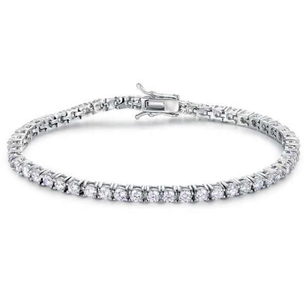 

100 authentic solid 925 sterling silver tennis chains hiphop tide bracelets zircon 3mm bracelet tennis bracelet luxury silver je2985922, Golden;silver