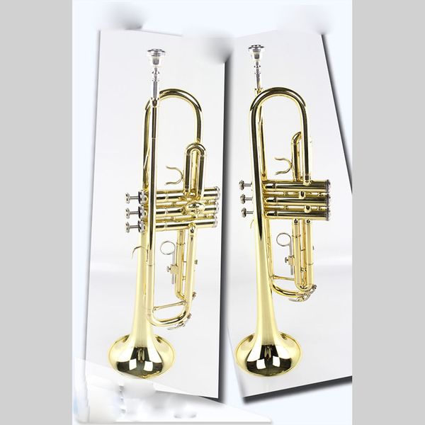 

trumpet instruments with hard case, mouthpiece, cloth and gloves, gold lacquered