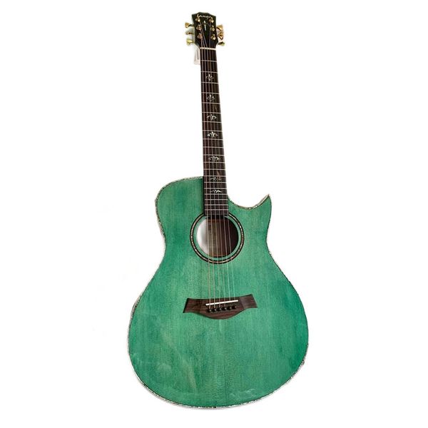 

cutaway 41 inches green all solid wood acoustic guitar solid flame maple back