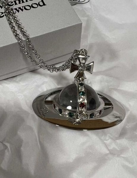 

empress dowager vivian's same glass ball personalized stereoscopic saturn orb necklace is selling small and high sense, Silver