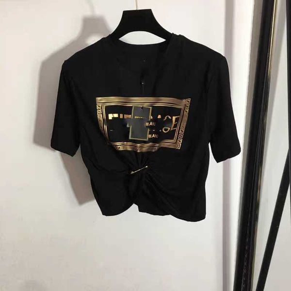 

23ss tee womens t-shirt womens designer clothing hardware button shows thin printing temperament slim fit fashion versatile women clothes, White