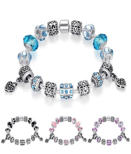 

fine tibetan silver beads bracelet pandora charms colored glaze beads diy beaded strands bracelet pink black blue purple 4 colors 4069931