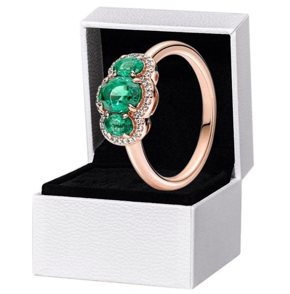 

new three stone vintage ring 925 sterling silver womens banquet party jewelry for rose gold green cz diamond rings with original box3730500, Slivery;golden
