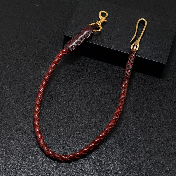 

keychains lanyards cowhide braided rope key rings bag pendant wallet chain holder car keyring men women keychain waist leather biker 230710, Silver