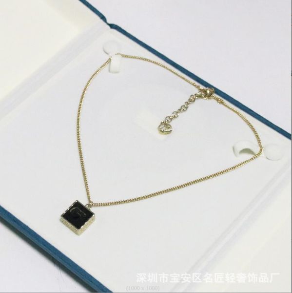 

pendant necklaces european and american fashion designer brand jewelry black leather block chain simple necklace luxury fashion necklace, Silver