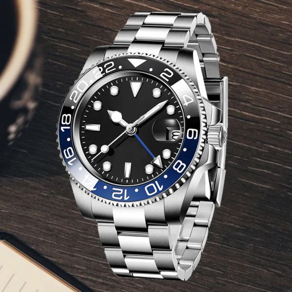 

men watches 40mm machinery automatic watch full stainless steel blue black ceramic sapphire wristwatches super luminous montre de 41mm watch, Slivery;brown
