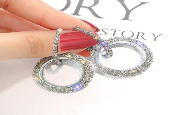 

women bling bling full crystal double circle hoop earrings fashion jewelry elegant noble stylish noble hoop wild earrings gift 2125387, Golden;silver