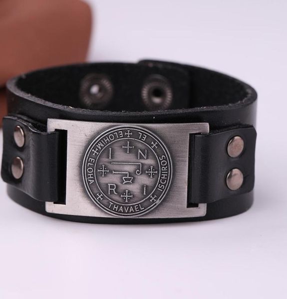 

dawapara seal of solomon talisman genuine leather bracelet sigil of archangel thavael mens wiccan bracelet pour hommes2988956, Golden;silver