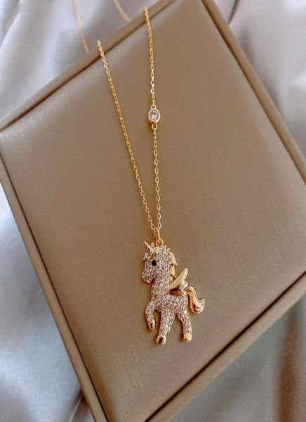 

fashion unicorn house animal necklace for woman 2022 new shiny diamond korean jewelry party girl039s clavicle chain21277015846783, Silver