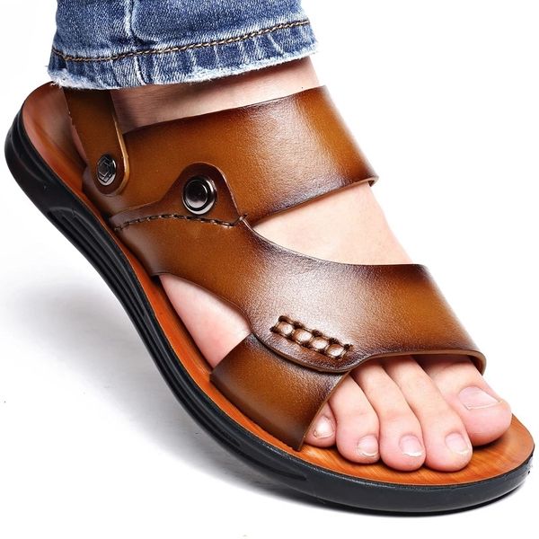 

sandals men sandals summer fashion men slide slippers outdoor genuine leather non-slip shoes beach slip-on sandals travel slippers 230710, Black