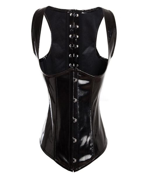 

wet look latex pvc underbust corset and bustier boned lace up1529747, Black;white