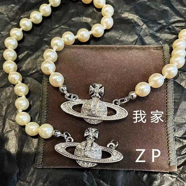 

western empress dowager saturn necklace female ouyang nana same style little luxury choker vivian pearl collar chain xia, Silver
