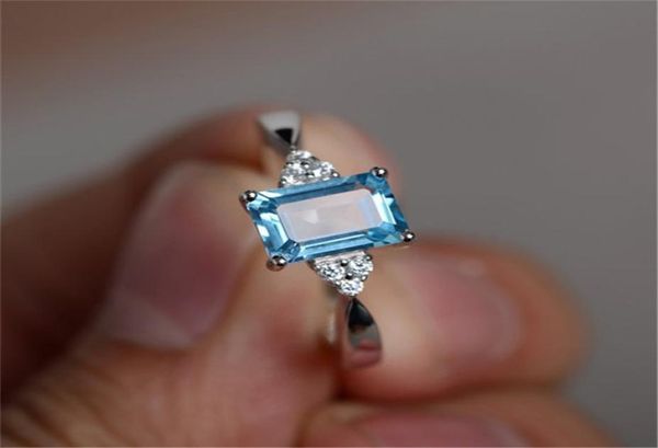 

new fashion geometric square gemstone glass rings for women silver color blue rainbow cz zircon wedding ring zn2276302