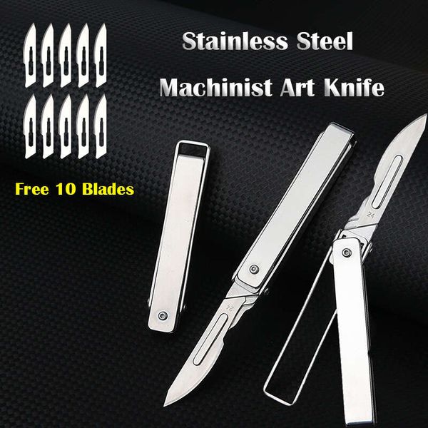 

multi-function stainless steel utility knife wallpaper scalpel knife crowbar sturdy edc mini folding knife engrave carving tools, Silver