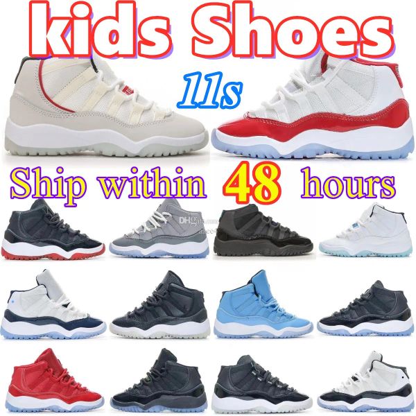 

cherry 11 11s kids shoes toddlers sneakers jumpman boys girls youth cool grey legend blue bred kid designer shoe children basketball trainer, Black