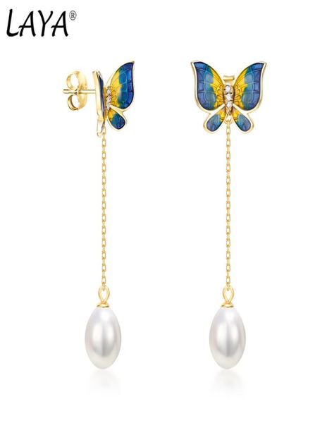 

laya silver butterfly charm earrings for women 925 sterling silver natural freshwater bread pearl colorful enamel fine jewelry 2023502080, Golden