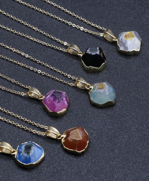 

agate irregular bezel pendant necklace for women natural stone chakra gold chain choker necklaces women girls jewelry gifts6070329, Silver