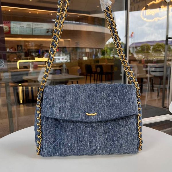 

vintage double chain denim ladies crossbody bag quilted luxury handbag classic gold and silver hardware designer bag outdoor shopping suitca