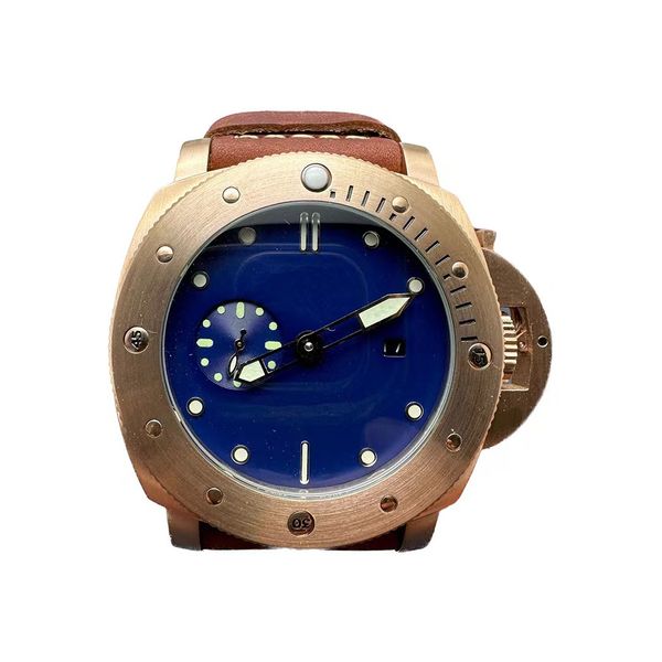 

rose gold stainless steel bag case 44mm men's sports blue face automatic mechanical movement fashion watch leather strap sapphire luxur, Slivery;black