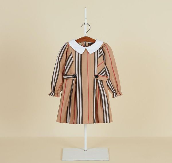 

girls cotton dress 2020 new arrival spring girls long sleeve white doll collar aline skirt cotton stripe dress 2 col8137149, Red;yellow