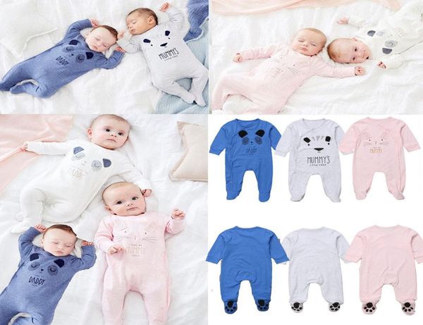 

newborn baby boy girl daddy mummy print romper sleepsuit bodysuit outfit set9764559, Blue
