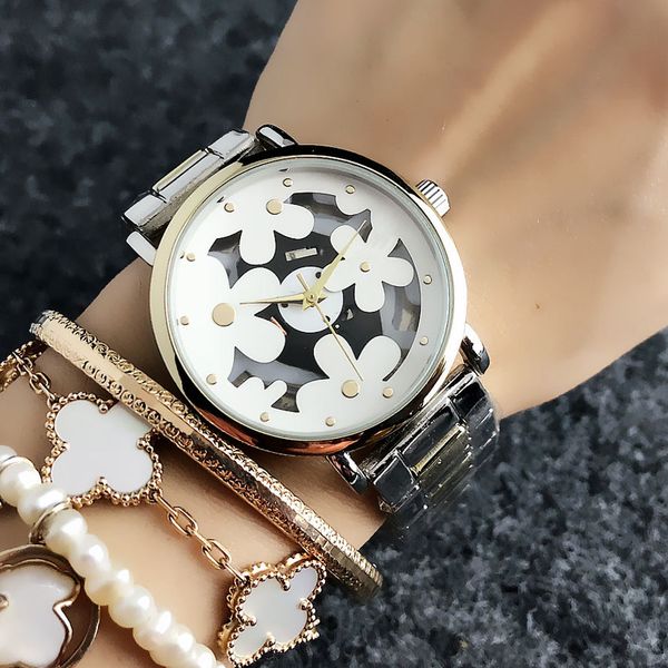 

fashion flower design watches women's watches steel quartz wrist watch, Slivery;brown