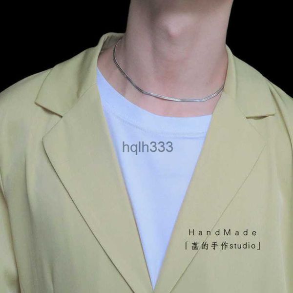 

hip hop flat snake bone chain men's fashion necklace paired with clothing female personality simple student pendant couple accessories, Silver